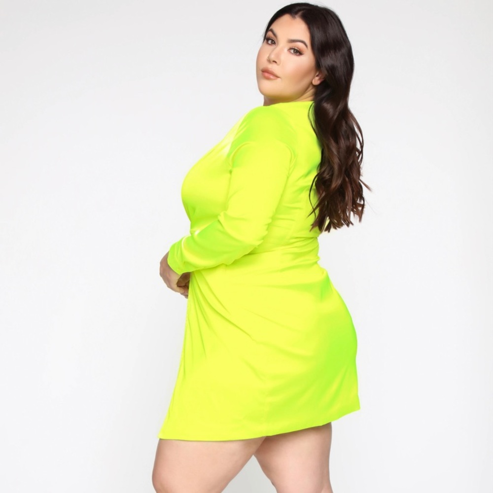 Fashion Nova Satin Deep Neck Neon Dress